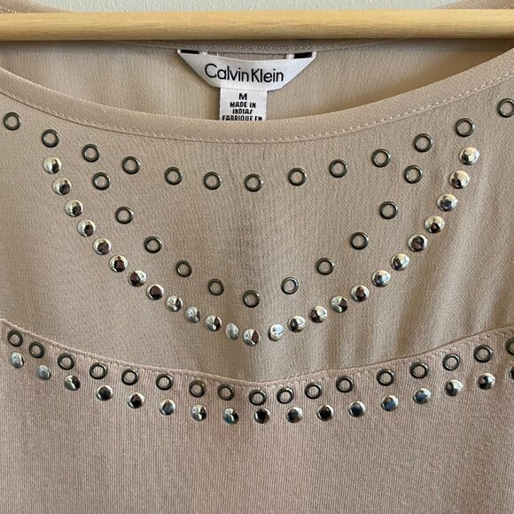 NWT Calvin Klein Pink T-shirt Blouse with Silver Hardware Grommets Sheer Panel - Picture 5 of 11